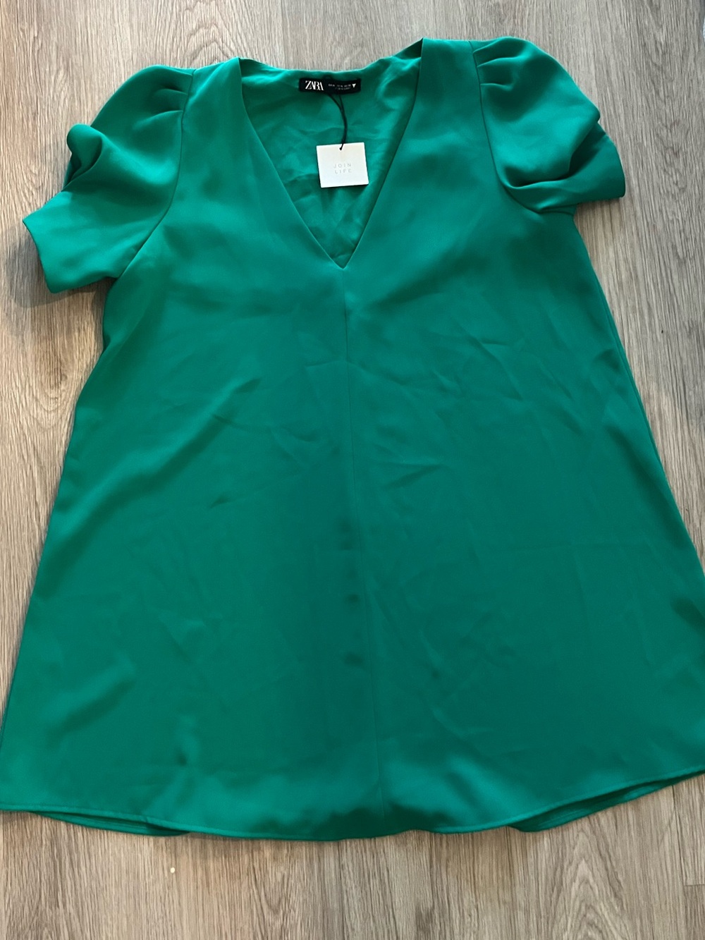 Zara Teal V-Neck Puff Sleeve Tunic